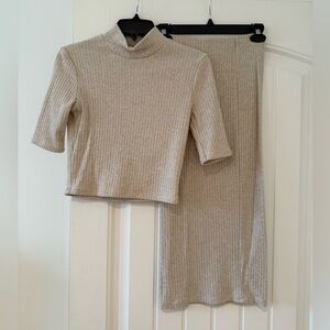 Zara Light Beige Ribbed Knit Set